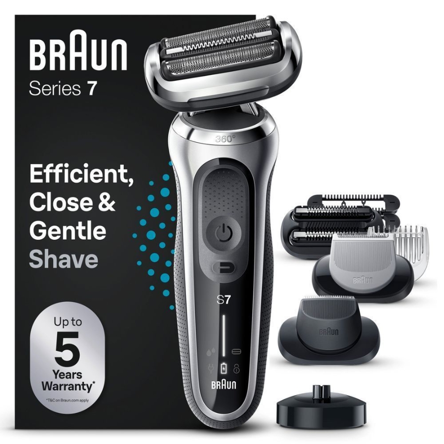 Braun Personal Care  Series 7 71-S4862cs Elektrorasierer mit 3 EasyClick-Aufsätz, Ladestation, Silber