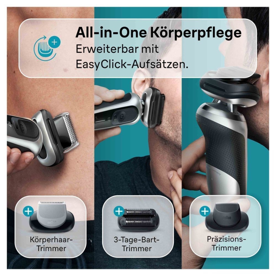 Braun Personal Care  Series 7 71-S4862cs Elektrorasierer mit 3 EasyClick-Aufsätz, Ladestation, Silber