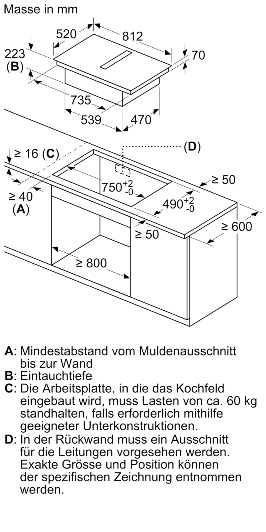 Bosch PXX875D57E Induktionskochfeld mit Dunstabzug 80cm Schwarz 