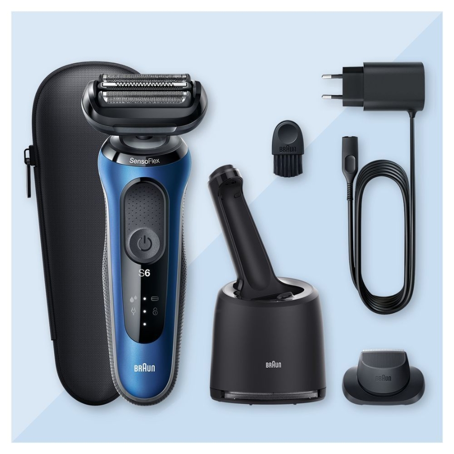 Braun Personal Care Series 6 61-B7200cc Elektrorasierer mit Präzisionstrimmer, Reinigungsstation, Blau