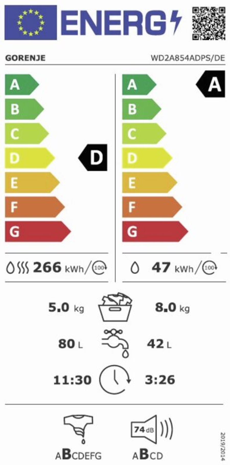 Gorenje WD2A854ADPS/DE Waschtrockner 8 kg Waschen 5 kg Trocknen