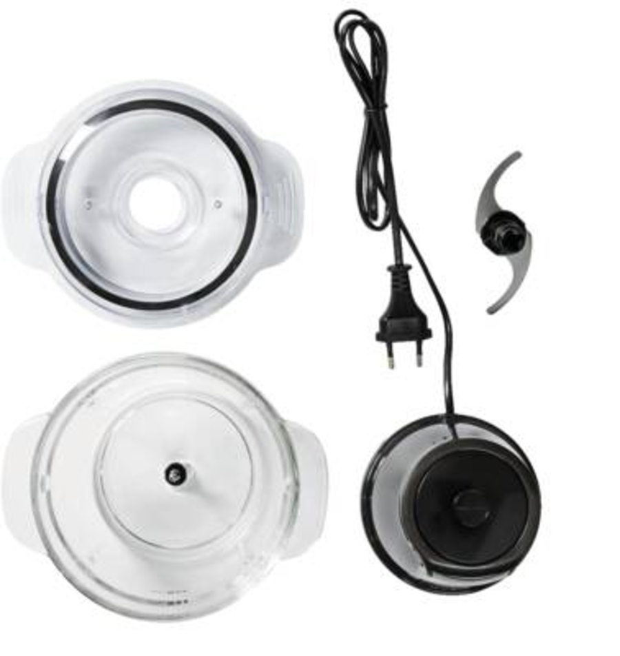 Nedis KAMC300CGY Zerkleinerer für Lebensmittel 500 W | 1 l | Glas | 1-Speed | Schwarz / Silber