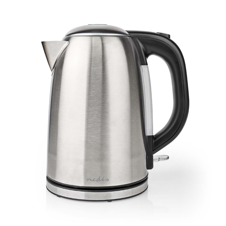 Nedis KAWK350EAL Wasserkocher 1.7 l | Edelstahl | Schwarz / Silber Um 360 Grad drehbar| Verdecktes Heizelement | Strix® Control