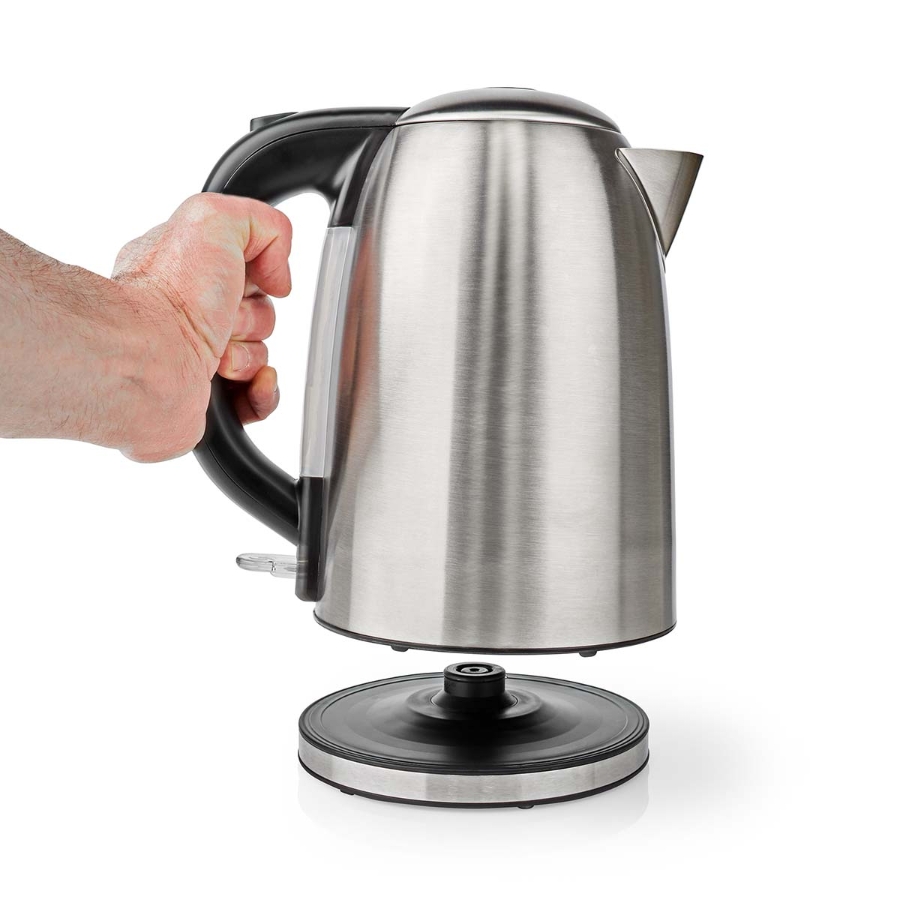 Nedis KAWK350EAL Wasserkocher 1.7 l | Edelstahl | Schwarz / Silber Um 360 Grad drehbar| Verdecktes Heizelement | Strix® Control