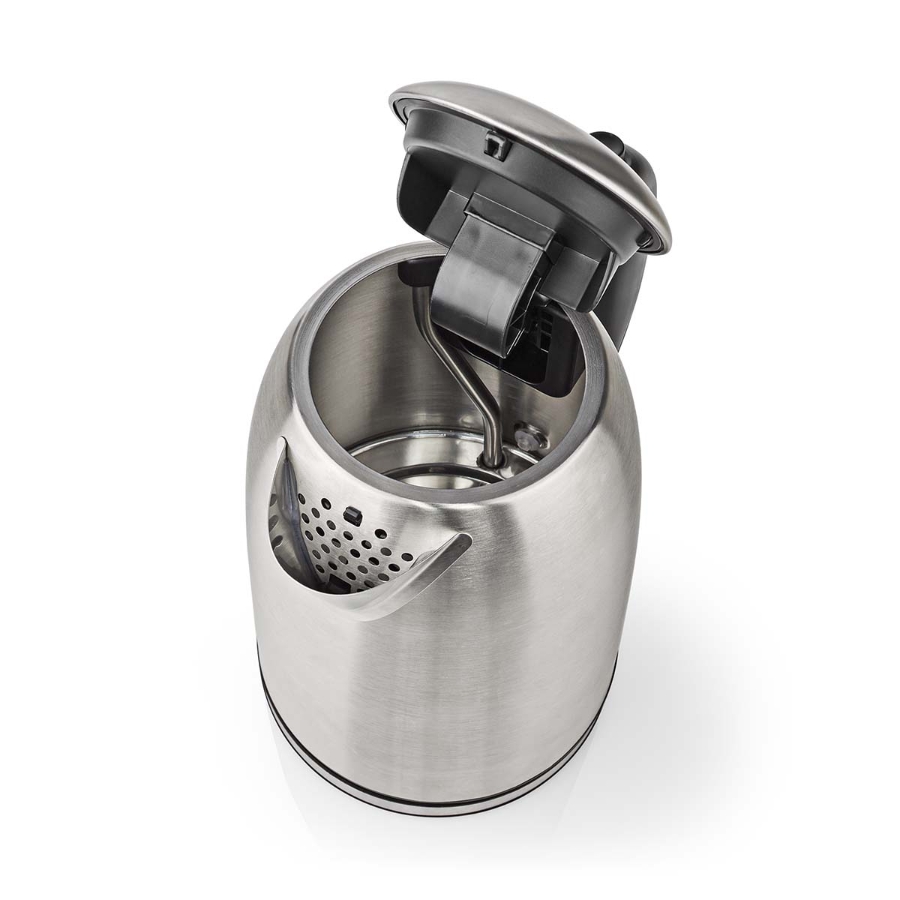 Nedis KAWK350EAL Wasserkocher 1.7 l | Edelstahl | Schwarz / Silber Um 360 Grad drehbar| Verdecktes Heizelement | Strix® Control