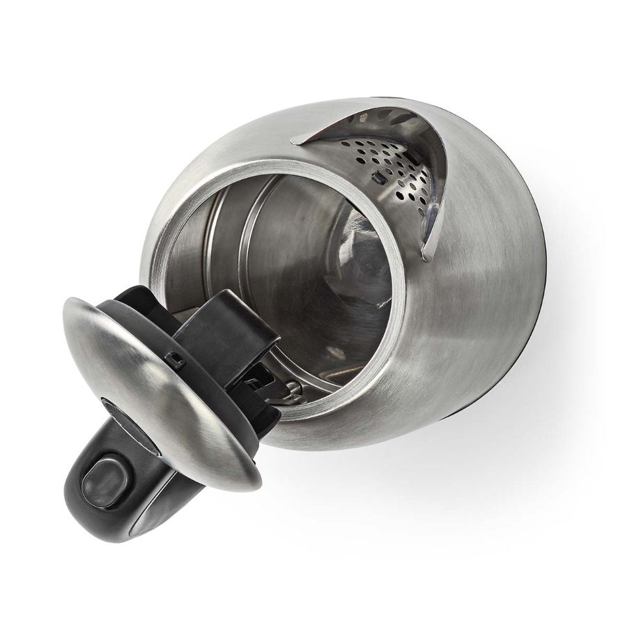Nedis KAWK350EAL Wasserkocher 1.7 l | Edelstahl | Schwarz / Silber Um 360 Grad drehbar| Verdecktes Heizelement | Strix® Control