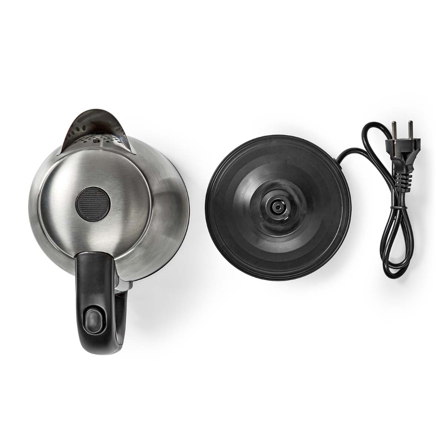 Nedis KAWK350EAL Wasserkocher 1.7 l | Edelstahl | Schwarz / Silber Um 360 Grad drehbar| Verdecktes Heizelement | Strix® Control