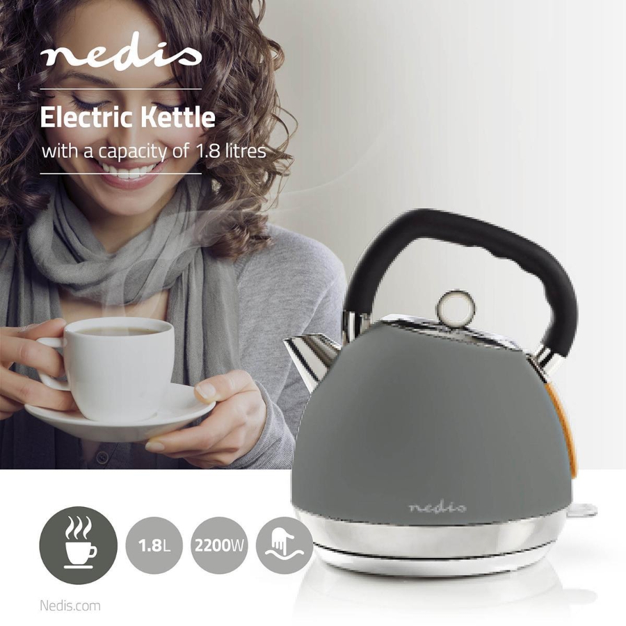 Nedis KAWK520EGY Wasserkocher 1.8 l | Soft-Touch | Grau | Um 360 Grad drehbar