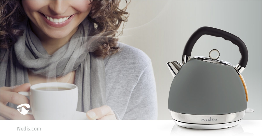 Nedis KAWK520EGY Wasserkocher 1.8 l | Soft-Touch | Grau | Um 360 Grad drehbar