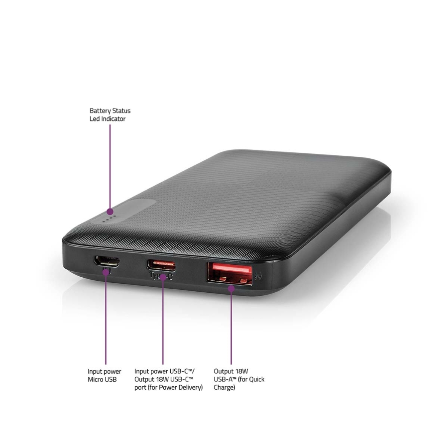 Nedis UPBKPD10000BK  Powerbank 10000 mAh | 2x 3.0 A | Anzahl der Ausgänge: 2 