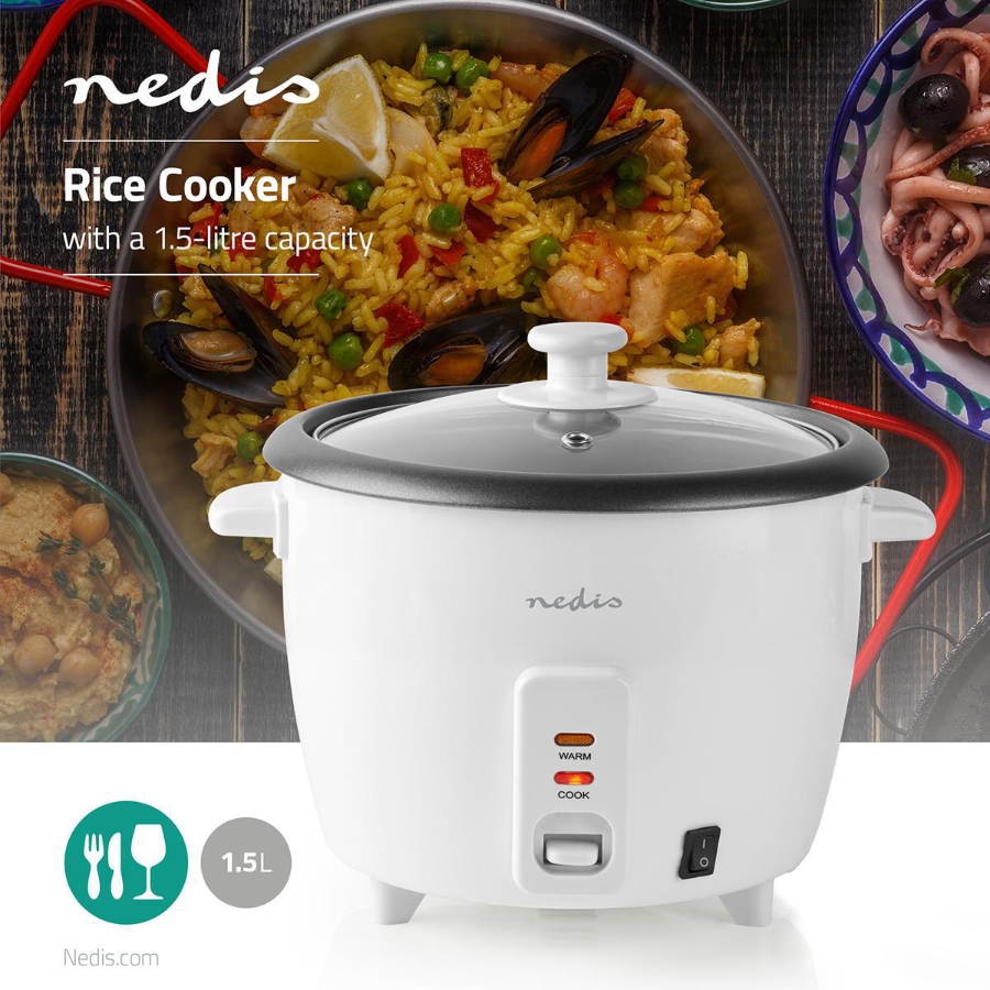 Nedis KARC15WT Reiskocher 1.5 l | 500 W |  Herausnehmbare Schüssel | Automatische Abschaltung