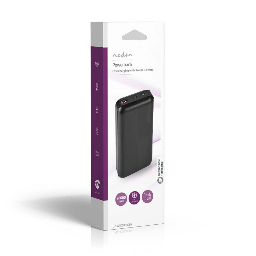Nedis UPBKPD20000BK 20000 mAh | 2x 3.0 A | Anzahl der Ausgänge: 2  Ausgangsanschluss: 1x USB-A / 1x USB-C™ | 