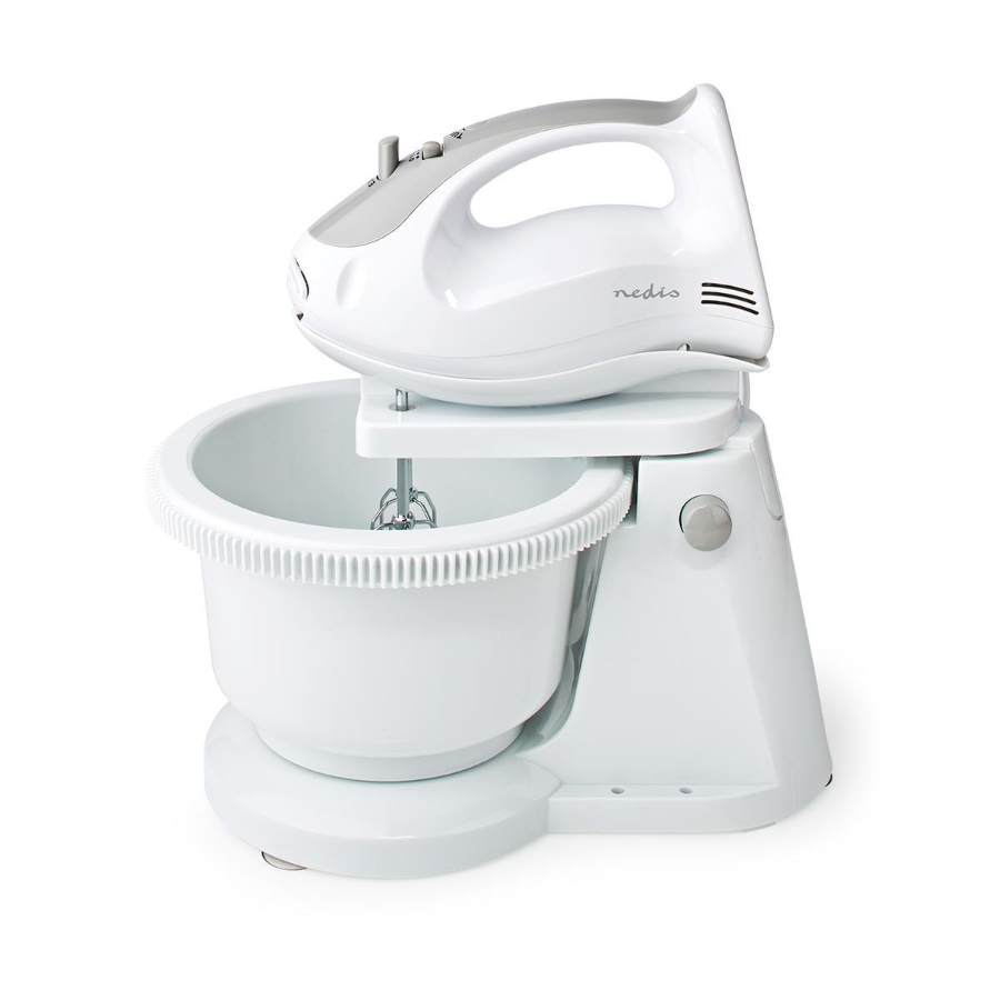 Nedis KAHM110CWT Handmixer 200 W | 5 Geschindigkeitsstufen Turbofunktion | Turning Bowl / 2 Knethaken / 2 Schlägel 