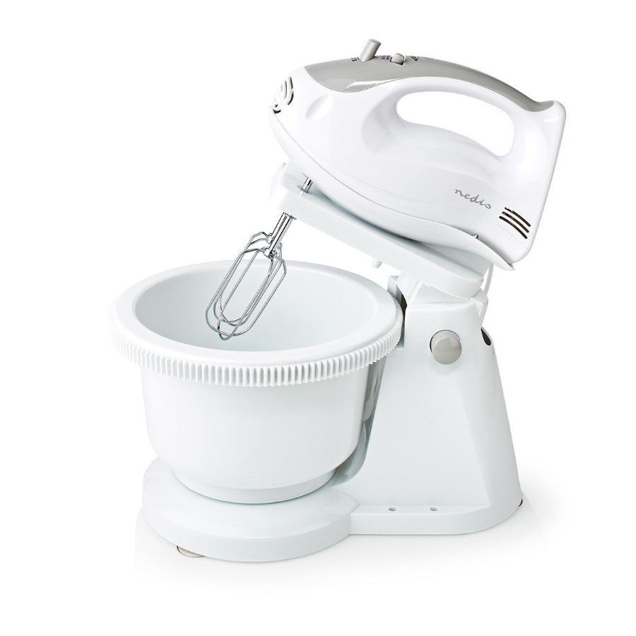 Nedis KAHM110CWT Handmixer 200 W | 5 Geschindigkeitsstufen Turbofunktion | Turning Bowl / 2 Knethaken / 2 Schlägel 