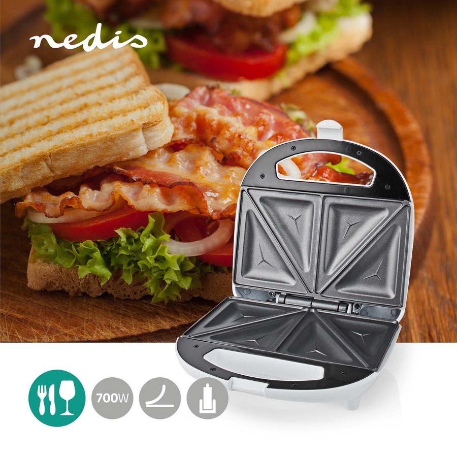Nedis KASM110FWT Sandwichmaker 700 W | 20.5 x 12 cm | 