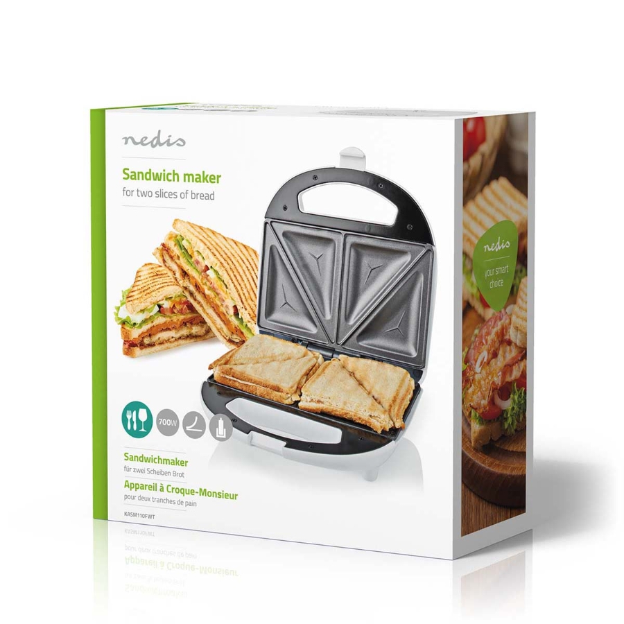 Nedis KASM110FWT Sandwichmaker 700 W | 20.5 x 12 cm | 