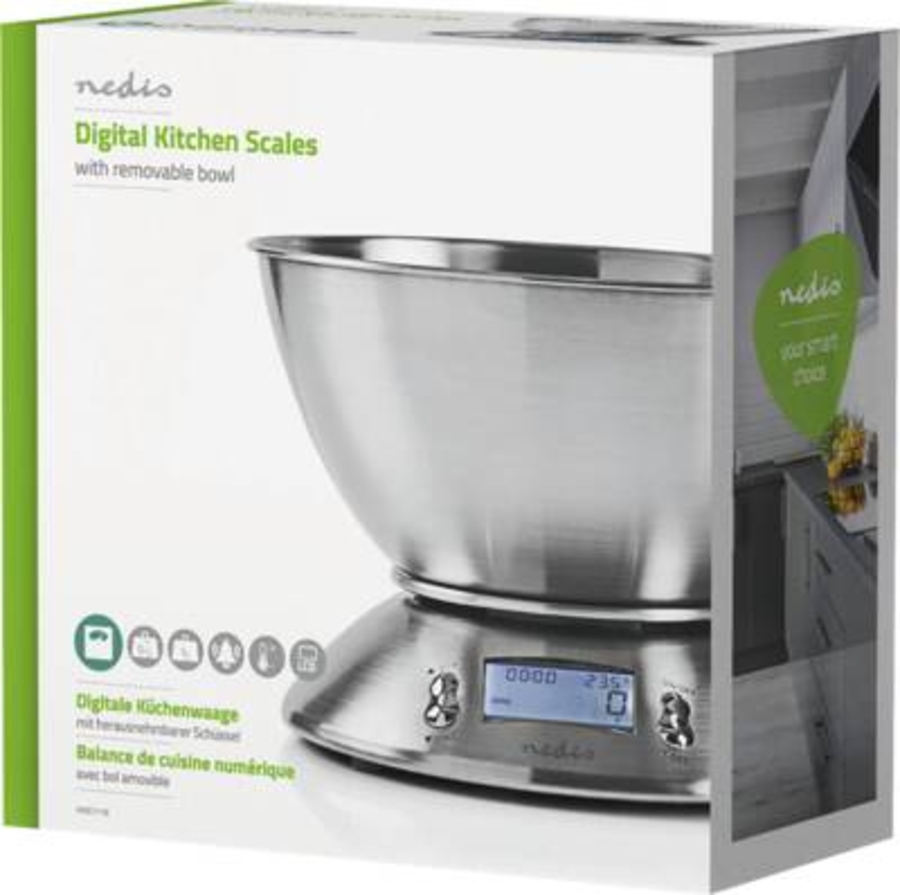 Nedis KASC111SI Küchenwaage Digital | Edelstahl | Timerfunktion 