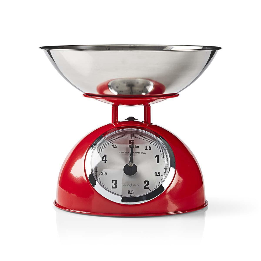 Nedis KASC110RD Küchenwaage Analog | Edelstahl | Abnehmbare Schale | Red