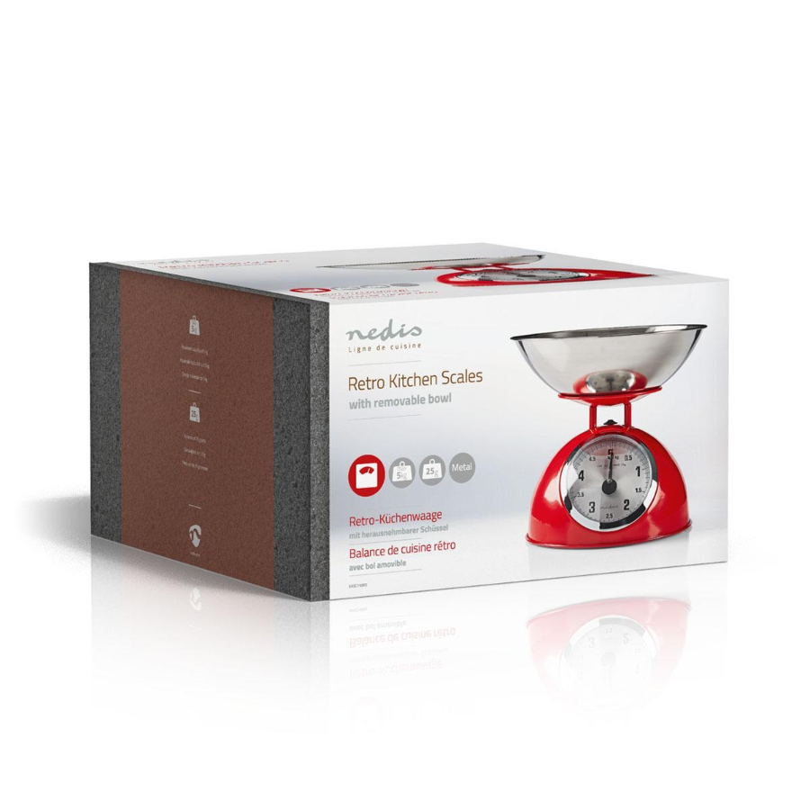 Nedis KASC110RD Küchenwaage Analog | Edelstahl | Abnehmbare Schale | Red