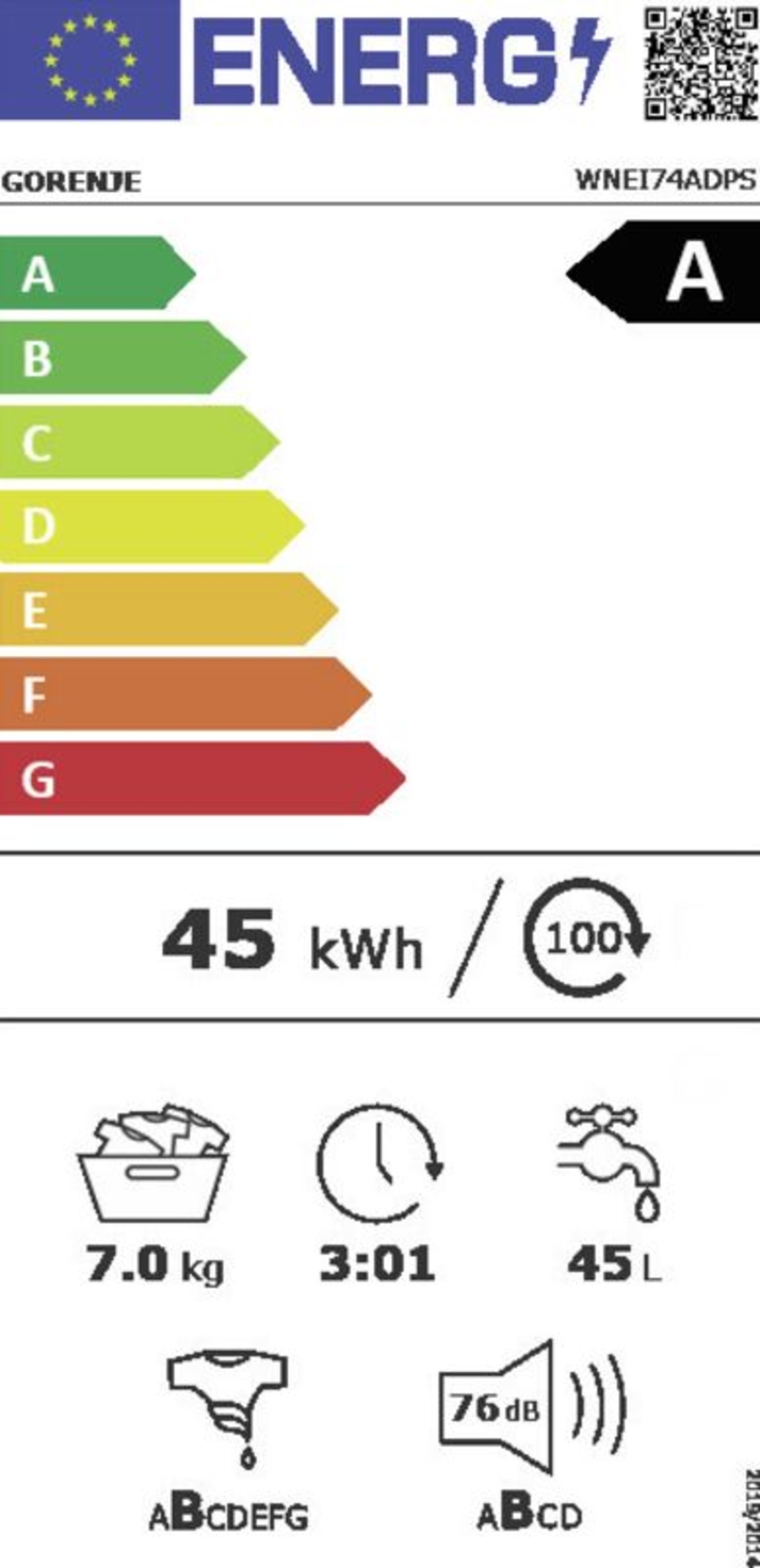 Gorenje WNEI74ADPS Waschmaschine Stand 60 cm weiß 7kg 