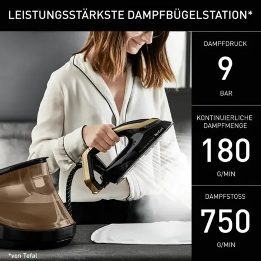 Tefal GV9820 Pro Express Vision Dampfbügelstation Schwarz/Braun Smart LED-Leuchte am Bügeleisen, leistungsstarker 9-Bar