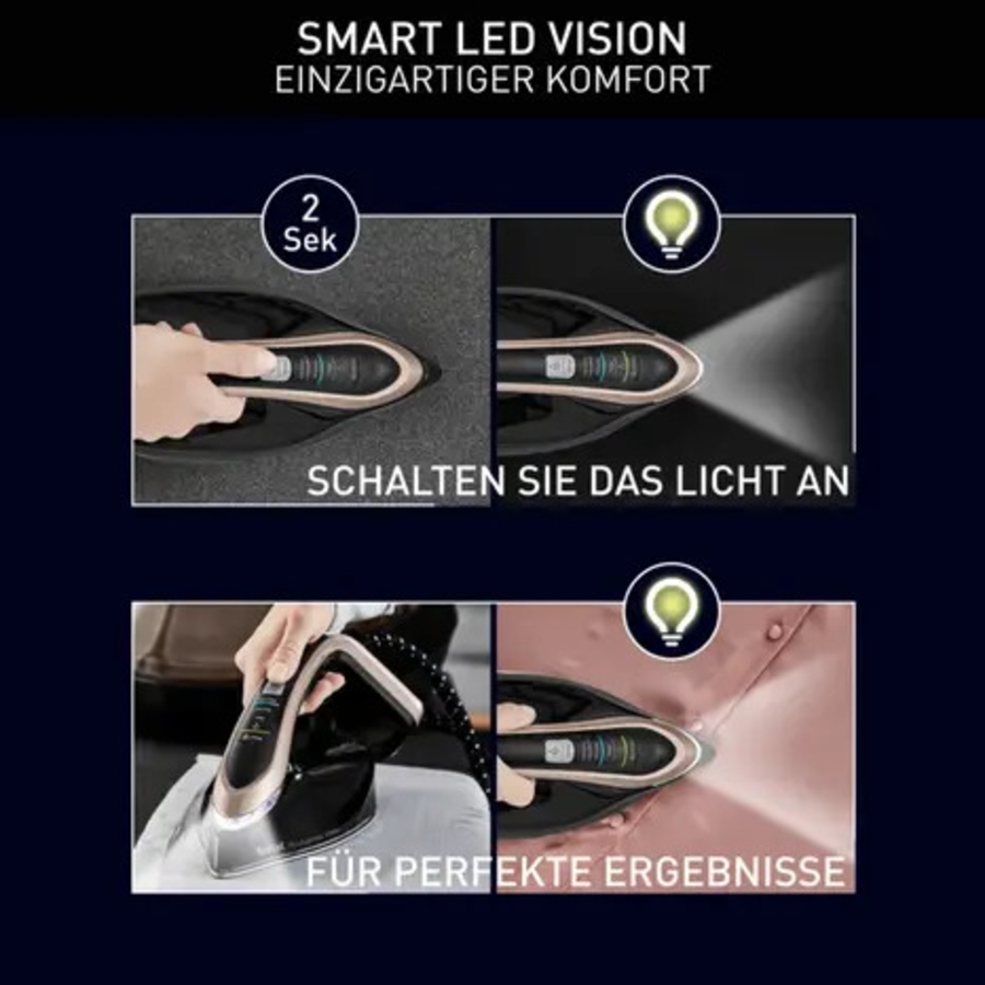 Tefal GV9820 Pro Express Vision Dampfbügelstation Schwarz/Braun Smart LED-Leuchte am Bügeleisen, leistungsstarker 9-Bar