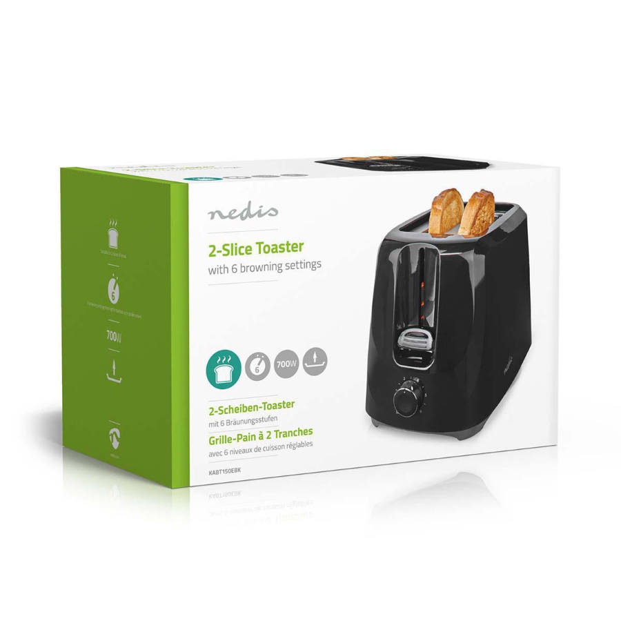 Nedis KABT150EBK Toaster 2 Steckplätze | Bräunungsstufen: 6 | Schwarz