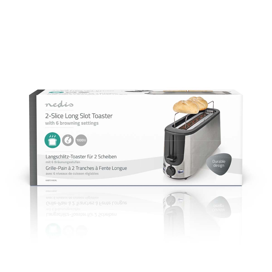 Nedis KABT310EAL Toaster Edelstahl Serie | 1 Steckplätz | Bräunungsstufen: 6 
