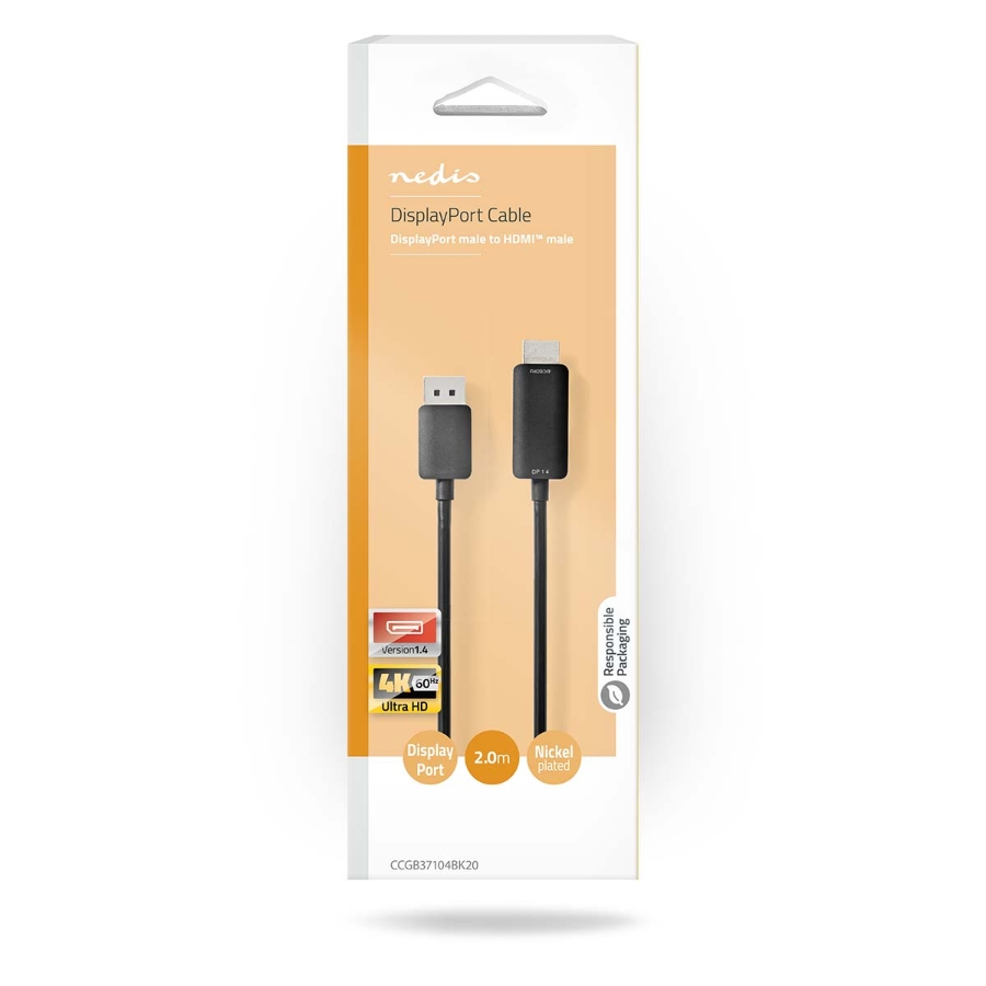 Nedis CCGB37104K20 Displayport-Kabel  2.00 m  DisplayPort Stecker | HDMI™ Stecker | 4K@60Hz |