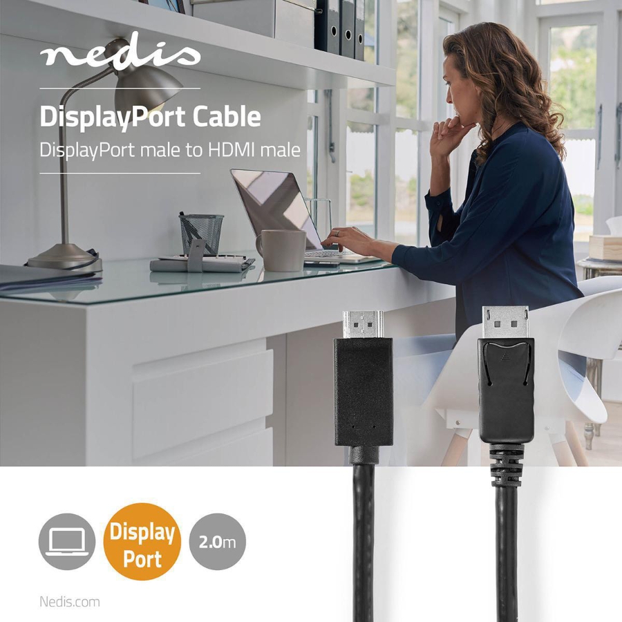 Nedis CCGB37104K20 Displayport-Kabel  2.00 m  DisplayPort Stecker | HDMI™ Stecker | 4K@60Hz |