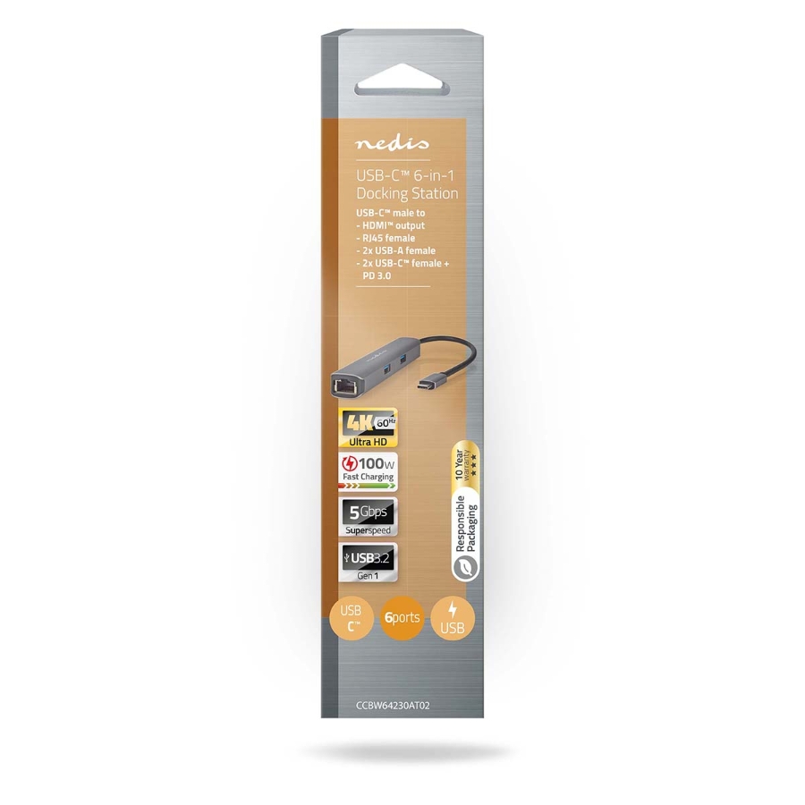 Nedis CCBW64230AT02 USB Multi-Port-Adapter USB 3.2 Gen 1 USB-C™ Stecker| HDMI™ Ausgang / RJ45 Buchse/ 2x USB-A Buchse