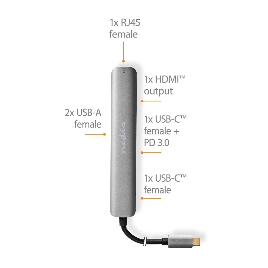 Nedis CCBW64230AT02 USB Multi-Port-Adapter USB 3.2 Gen 1 USB-C™ Stecker| HDMI™ Ausgang / RJ45 Buchse/ 2x USB-A Buchse