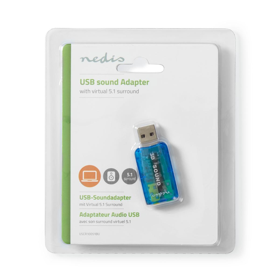 Nedis USCR10051BU Soundkarte 5.1 | USB 2.0 | Mikrofonanschluss: 1x Headset Verbindung: 3.5 mm Male