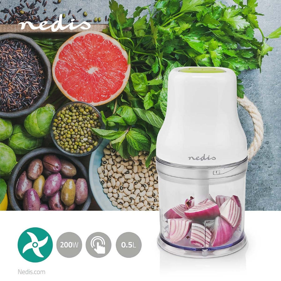 Nedis KAMC100CWT Zerkleinerer für Lebensmittel 200 W | 0.5 l | Plastik | 1-Speed | Weiss