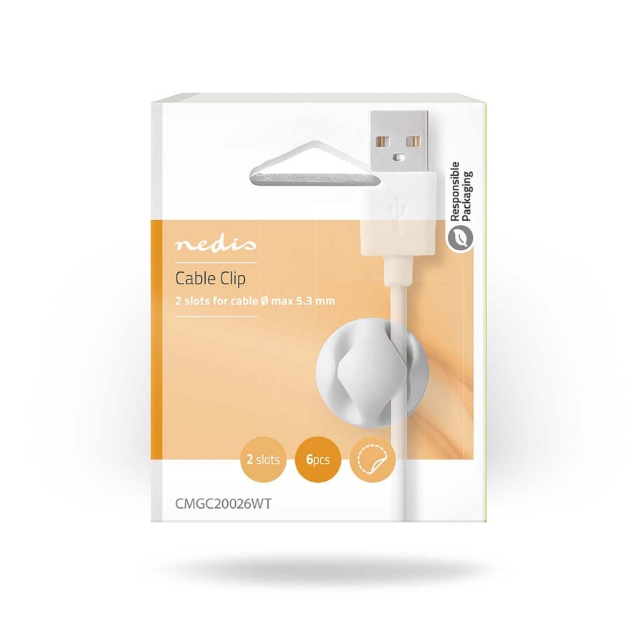 Nedis CMGC20026WT Kabelmanagement Kabelclip | Click and Go| 6 Stück | Anzahl der Steckplätze:2