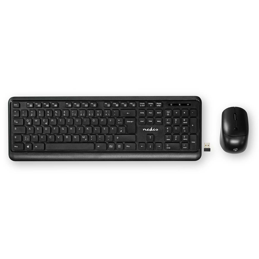Nedis KBMCW100BKDE Maus und Tastatur-Set   Wireless | Maus- und Tastaturverbindung: USB | 800 / 1200 / 