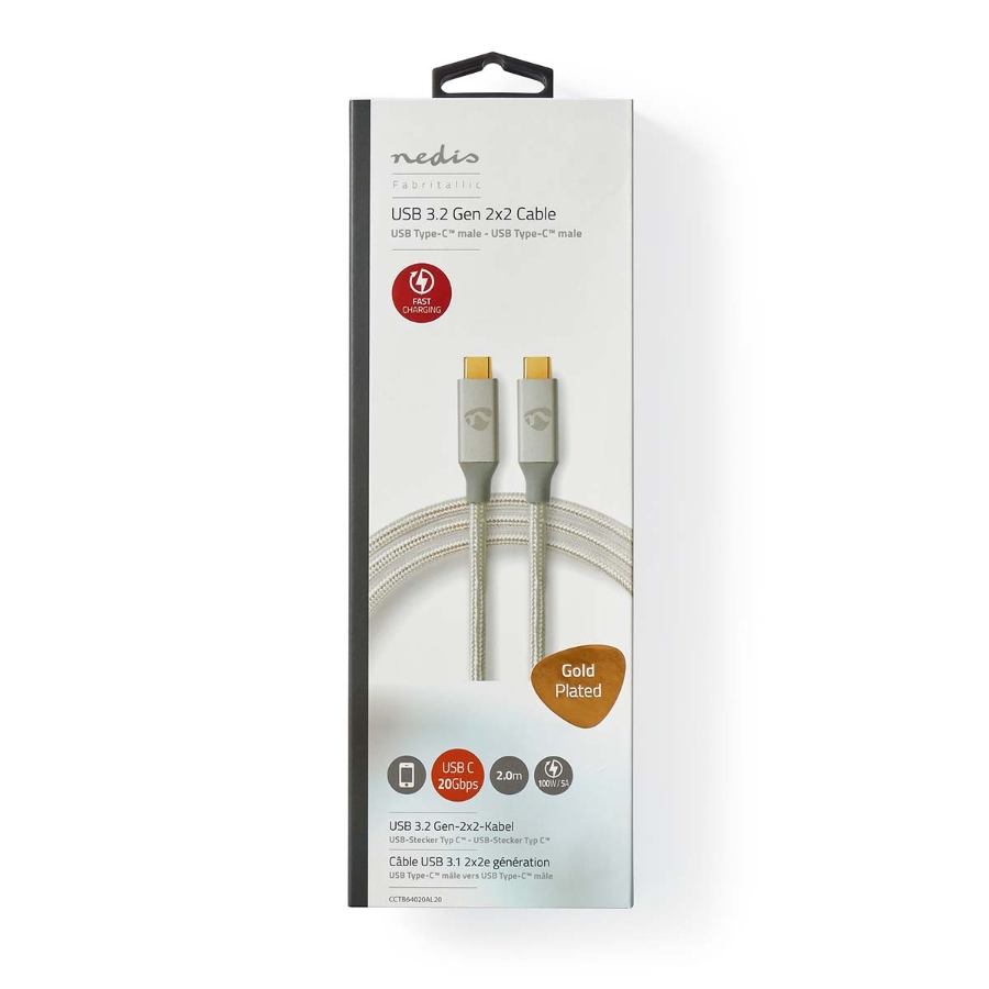 Nedis CCTB64020AL20 USB-Kabel USB 3.2 Gen 2x2 | USB-C™ Stecker | USB-C™ Stecker | 100 W