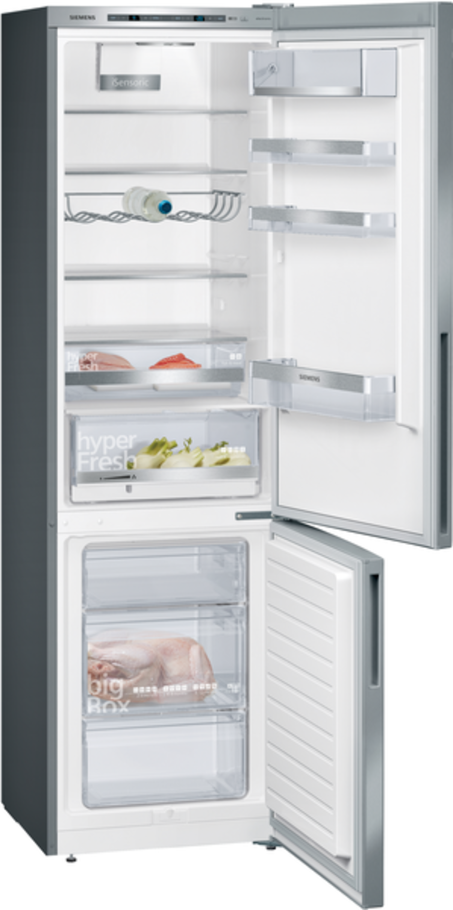 Siemens KG39E8IBA Q500 Stand Kühl- Gefrierkombination, 60cm, 343L antiFingerprint, lowFrost, bottleRack, Edelstahl