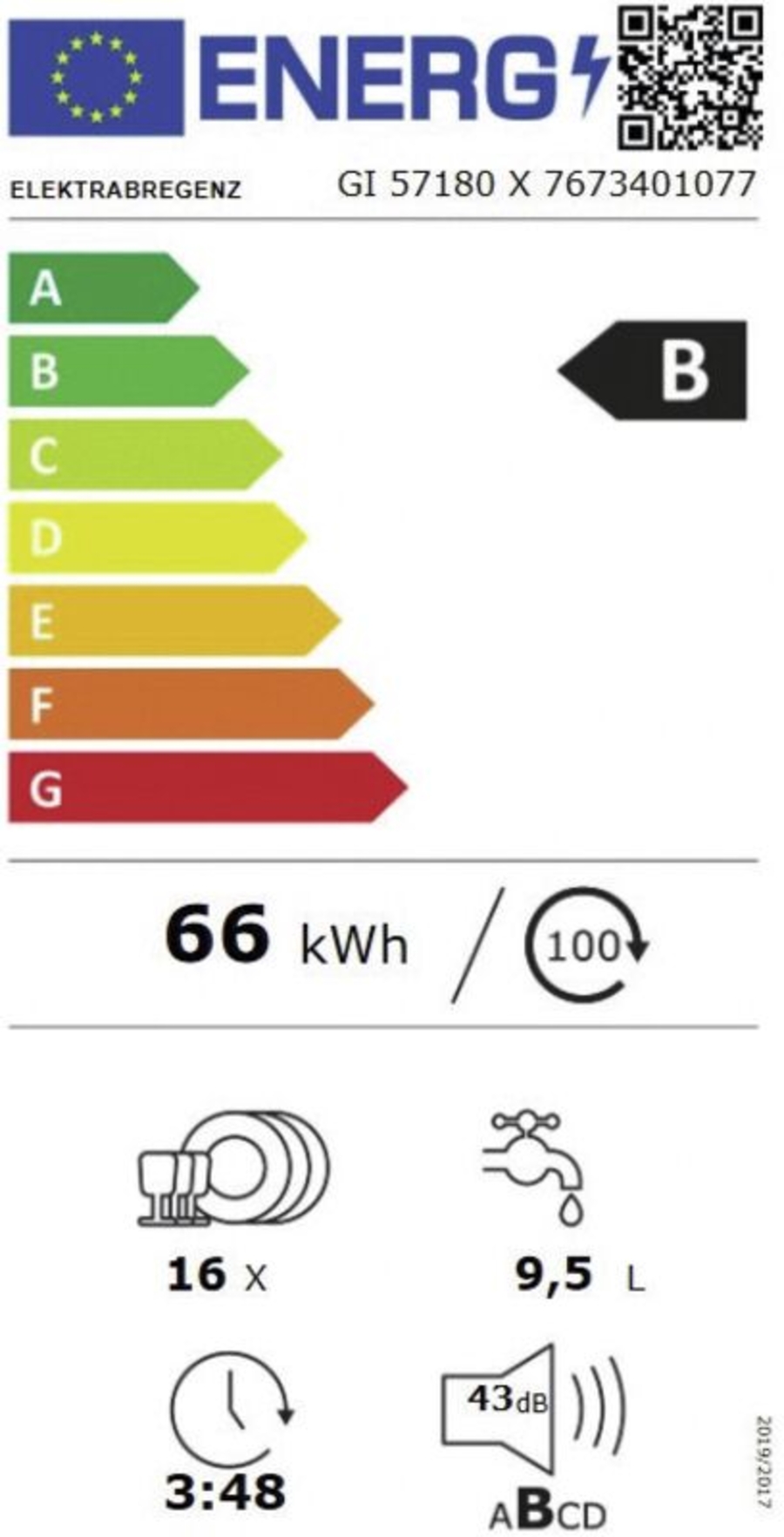 Elektrabregenz GI 57180 X Einbau Geschirrspüler teilintegriert 60 cm mit Besteckschublade