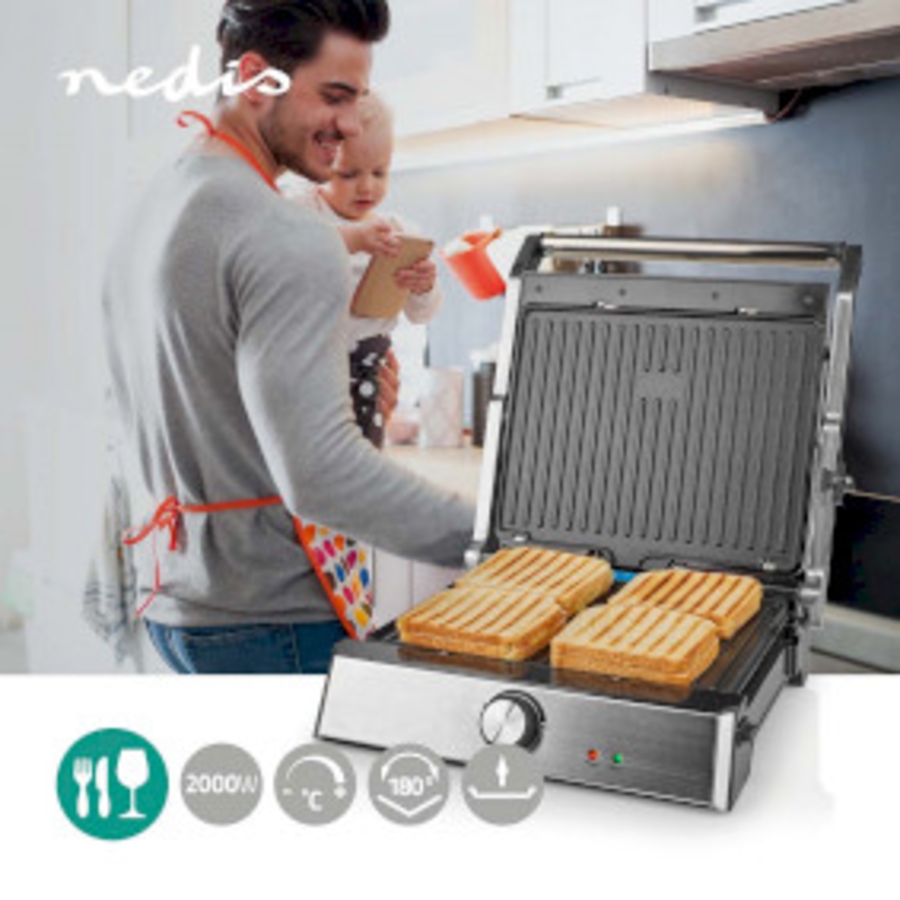 Nedis KAGR151FSR Edelstahl 2000 W | 29 x 23 cm | Einstellbare Temperaturregelung |