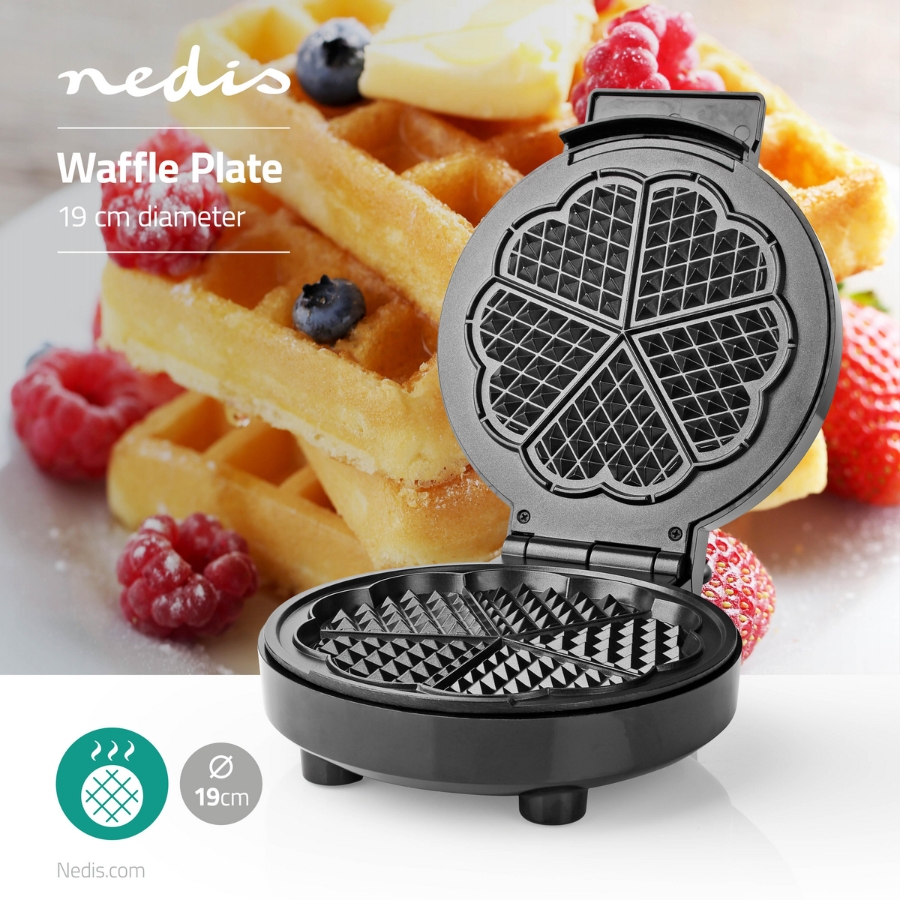 Nedis KAWP100BK Waffeleisen | 19 cm | 1000 W | Schwarz