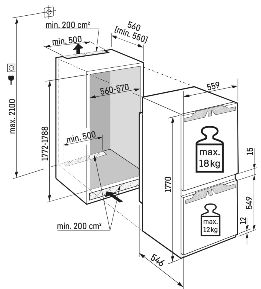 Liebherr ICBc 5182 Peak BioFresh Integrierbare Kühl-Gefrierkombination mit BioFresh 