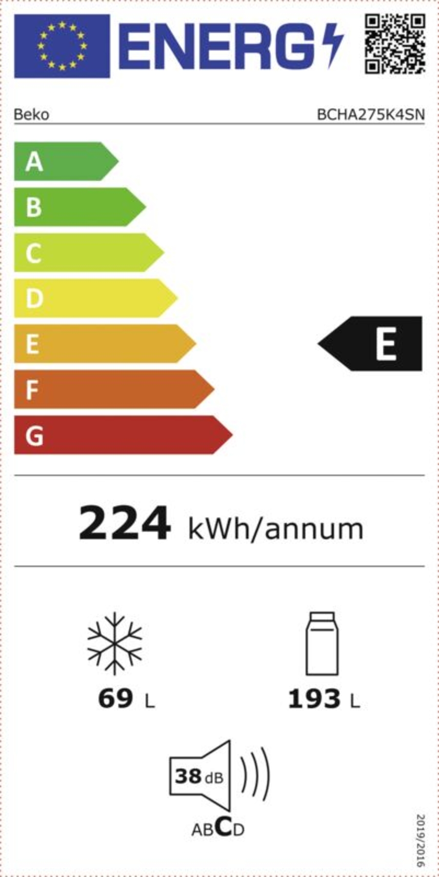 Beko BCHA275K4SN Einbau Kühl-Gefrierkombination weiß  Gemüsefach (Harvestfresh), Schleppscharnier 