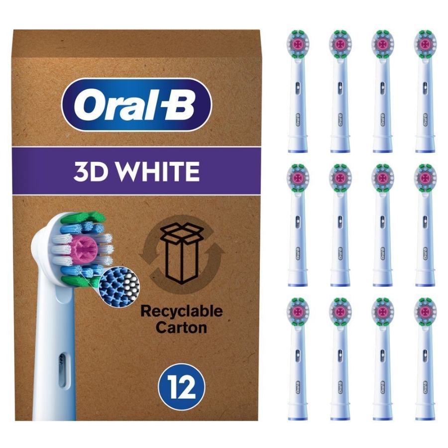Oral-B Pro 3D White 12er FFU Aufsteckbürsten für elektrische Zahnbürste, X-förmige Borsten,