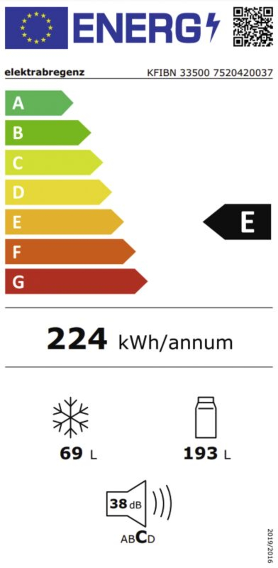 Elektrabregenz KFIBN 33500 Kühl-/Gefrierkombinationen (Einbau) 178cm, EEK: E