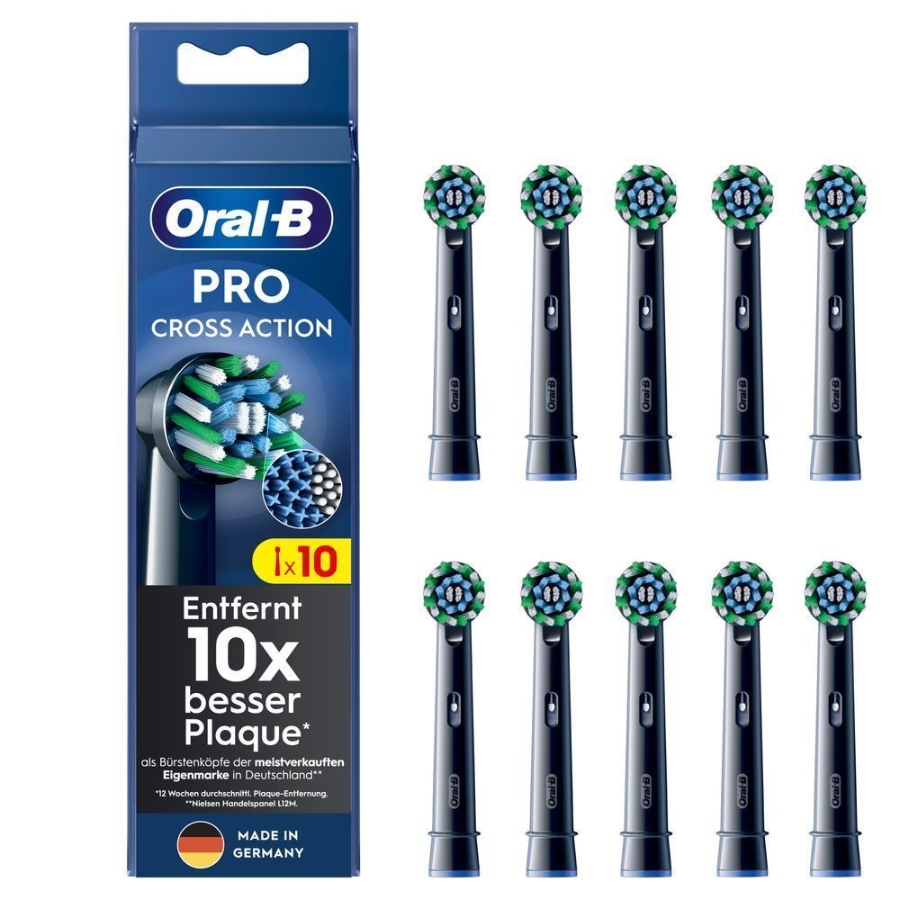 Oral-B Pro CrossAction Aufsteckbürsten Schwarz 10er  für elektrische Zahnbürste, X-förmige Borsten