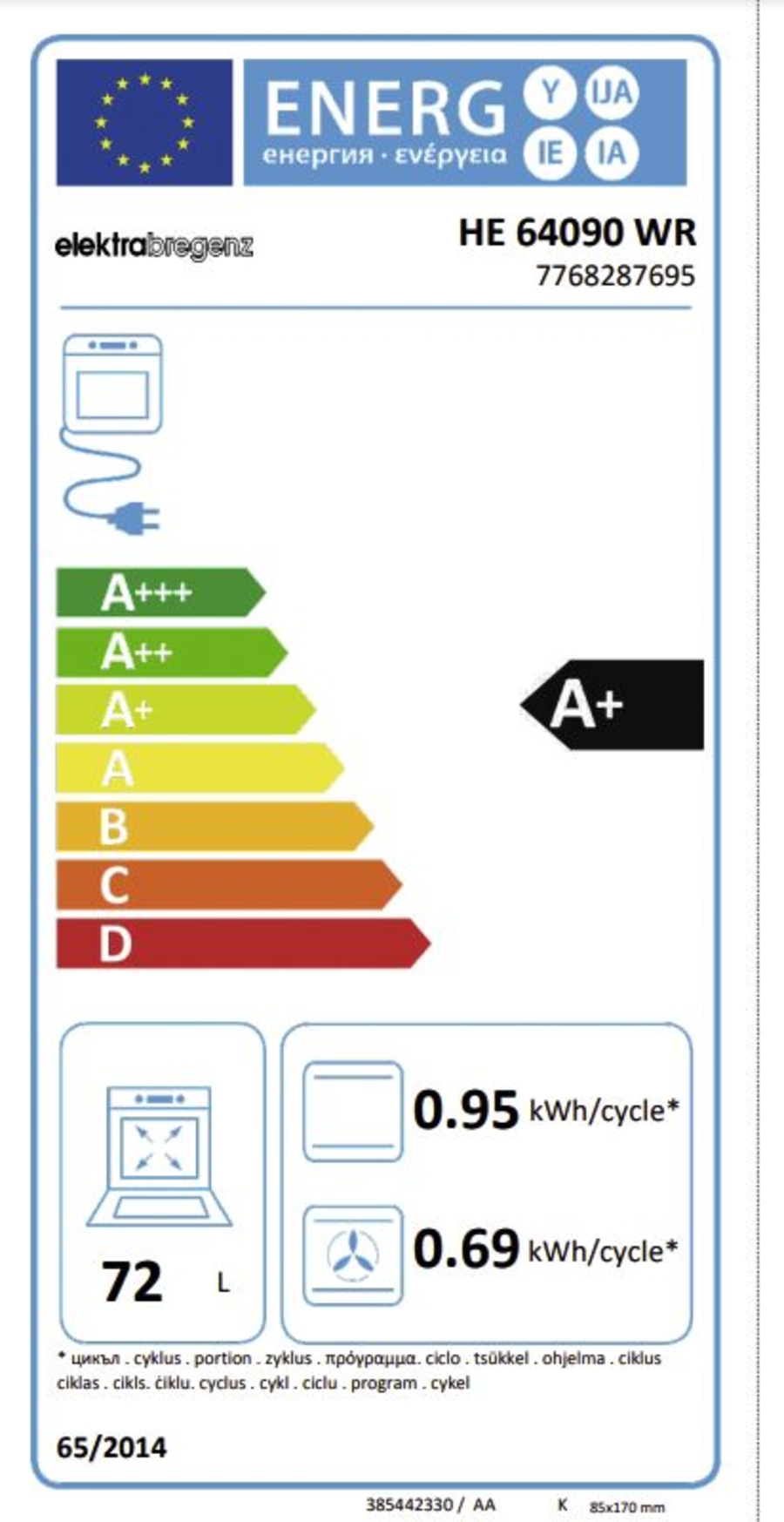 Elektrabregenz HE 64090 WR Multifunktionsherdset weiß EEK: A+