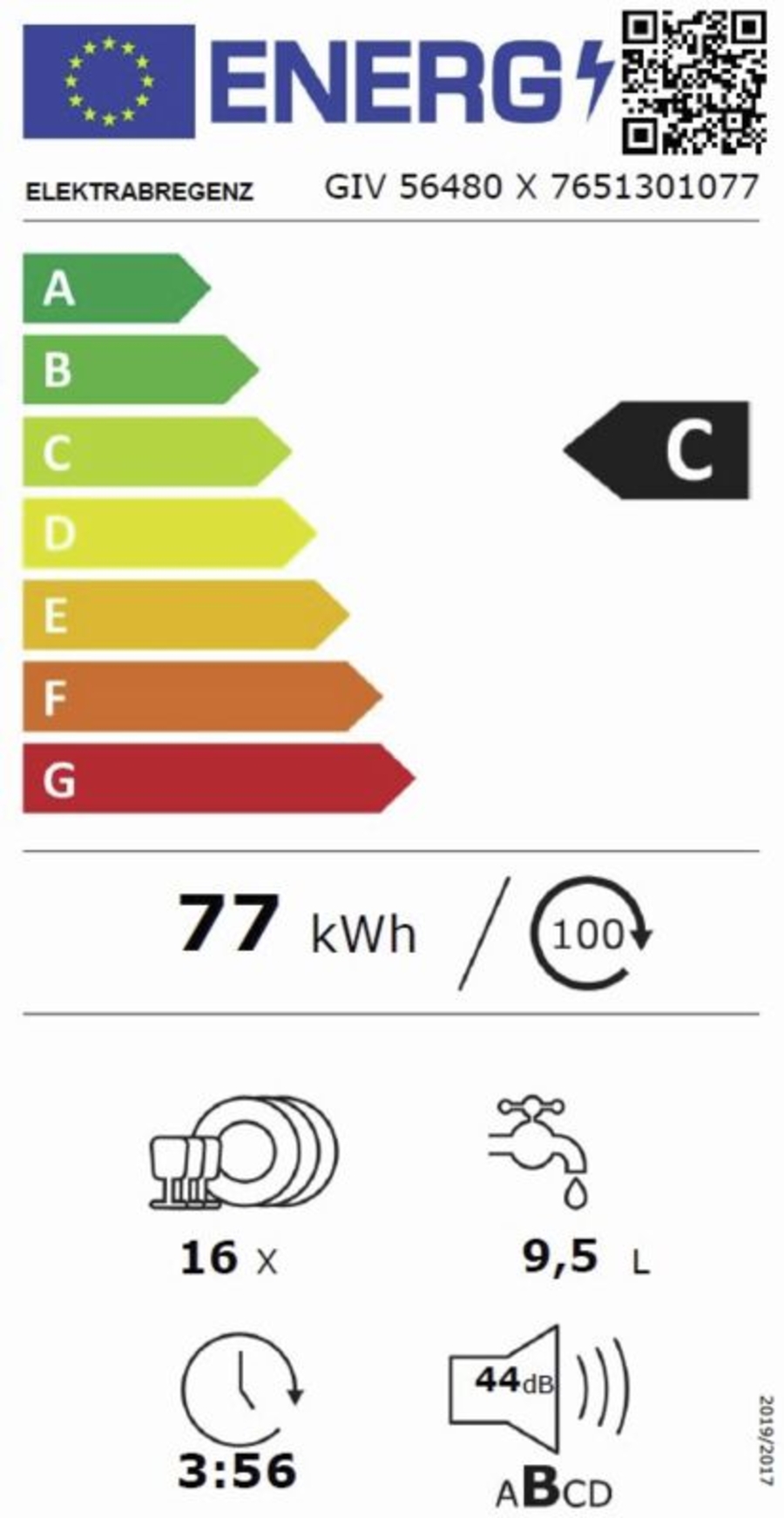 Elektrabregenz GIV 56480 X Geschirrspüler Einbau vollintegrierbar  EEK: C