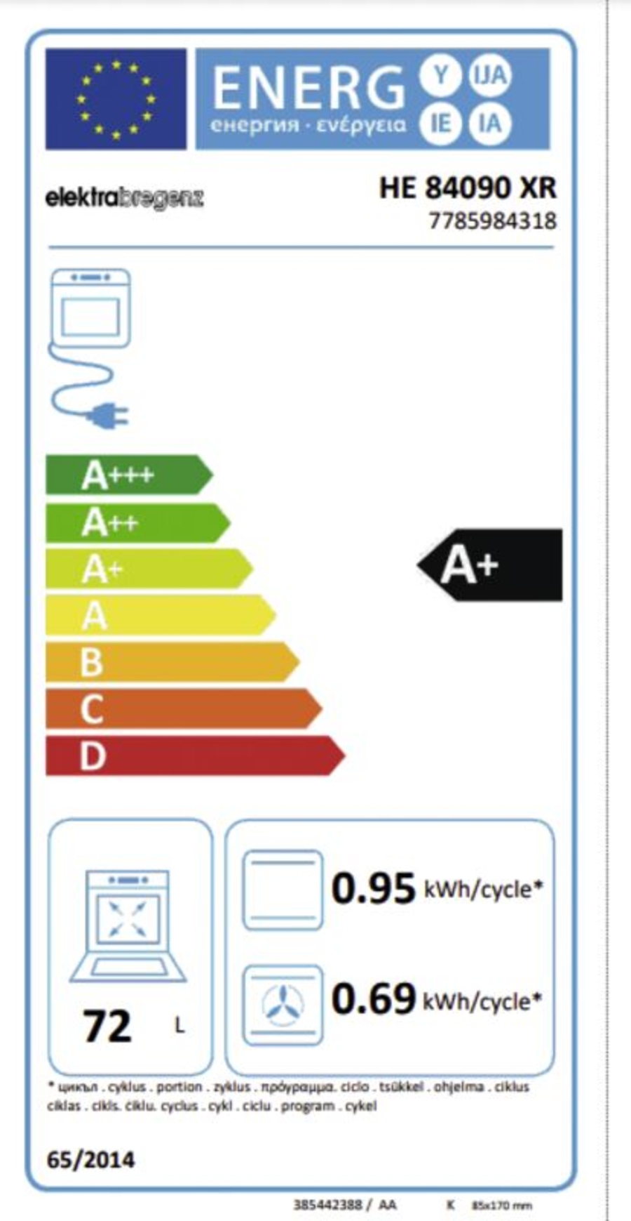 Elektrabregenz HE 84090 XR Multifuktionsherdset 60cm EEk: A+