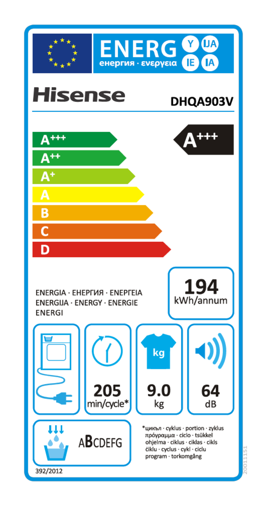 Hisense DHQA903V Wäsche-Trockner Stand weiß 9kg A+++